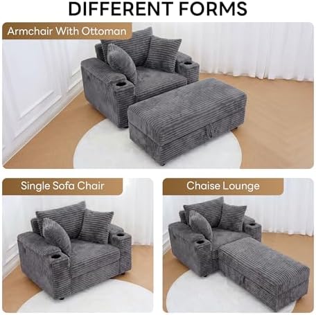 LIKIMIO 54'' Oversized Chaise Lounge Chair Indoor, Gray | Wood Frame