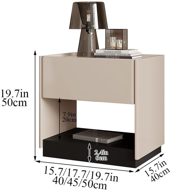 Wood Night Stand with Stone Slab Desktop Modern Bedside Table Side Table Deco...