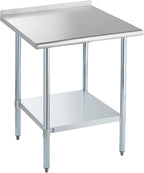 ROCKPOINT Stainless Steel Prep & Work with Backsplash 30x30 Inches, NSF Metal Commercial Kitchen Heavy Duty Table with Undershelf for Restaurant, Home and Hotel