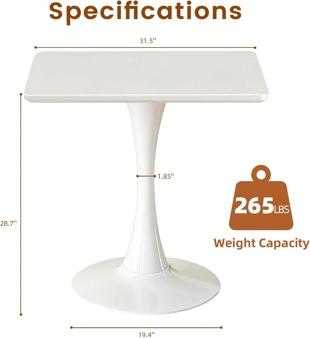 Square Dining Tulip Table for 4, Mid-Century Modern Table with Sturdy Metal P...