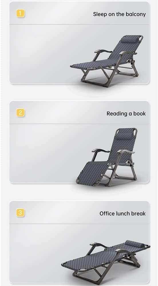Folding Sun Lounger Adjustable Reclining Lounge Chair Gravity with Pillow and Massage Armrests(A)