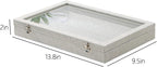 Coward Earring Organizer Tray Box, Grey Beige Velvet Earring Jewelry Display Storage Tray Case with Transparent Glass Lid for Home Drawer or Shop Selling
