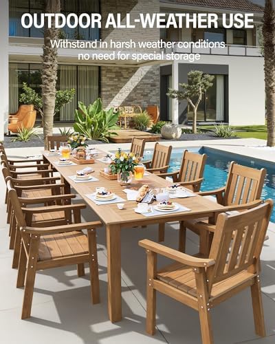 YEFU Outdoor Dining Set for 10, All-Weather HIPS, Aluminum Frame, Teak