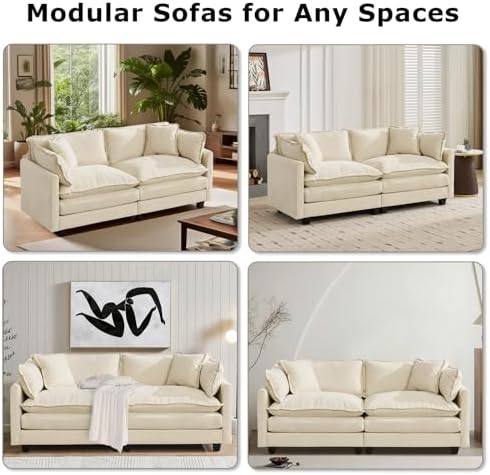 SoarFlash 77.95" Chenille L Shaped Modular Sofa with Ottoman,Beige