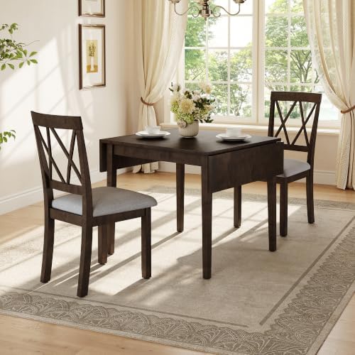 P PURLOVE 3 Piece Kitchen Dining Set, Wood Dining Table Set, Espresso