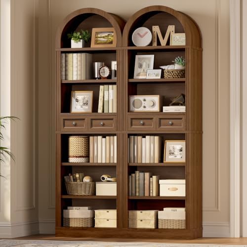 RALGEND Arched Bookshelf, 73" Tall Narrow Arch Bookcase with Drawer, 6-T...