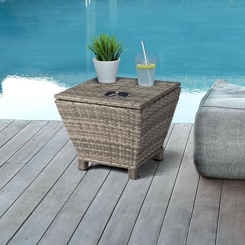 VINGLI Outdoor Side Table with Storage, 13-Gallon Patio Deck Box Outdoor Wick...