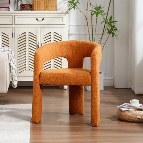HNY Modern Sherpa Barrel Single Dining Chair, Orange | Upholstered Accent Arm...