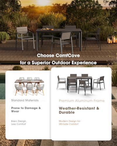 Outdoor Dining Set for 6, Aluminum Patio HDPS Outdooor Table and Chairs Set w...