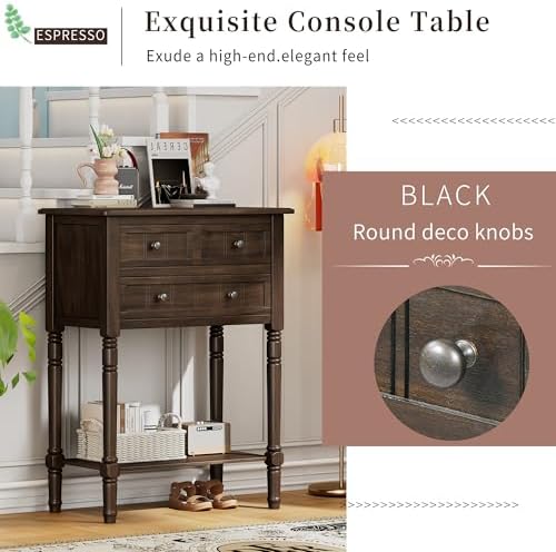 Knocbel Slim Antique Entry Console Table with 3 Drawers & Bottom Open She...