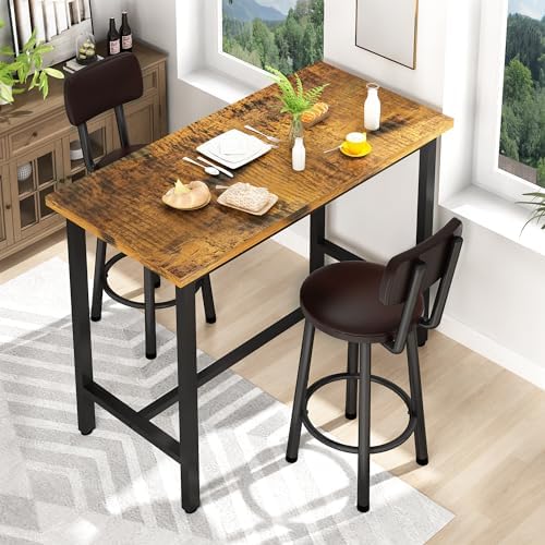 3 Piece Bar Table and Chairs Set for 2, Counter Height Rectangular Pub Dining...