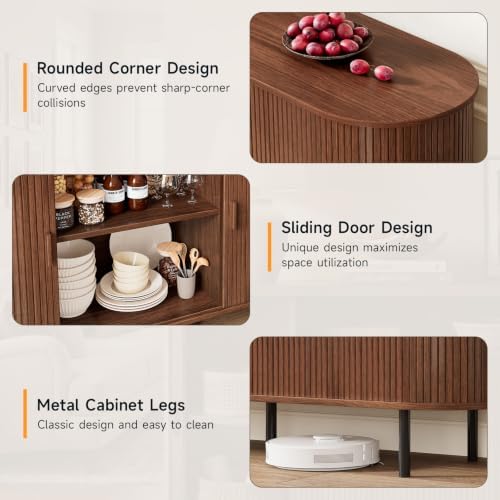 ComfyCorner 55" Fluted Buffet Sideboard Cabinet with Sliding Door, Walnut