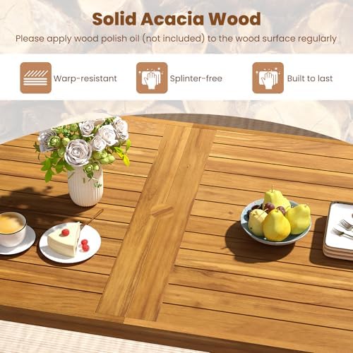 Tangkula 6 Pieces Patio Dining Table Set, 63” Rectangle Acacia Wood Table wit...