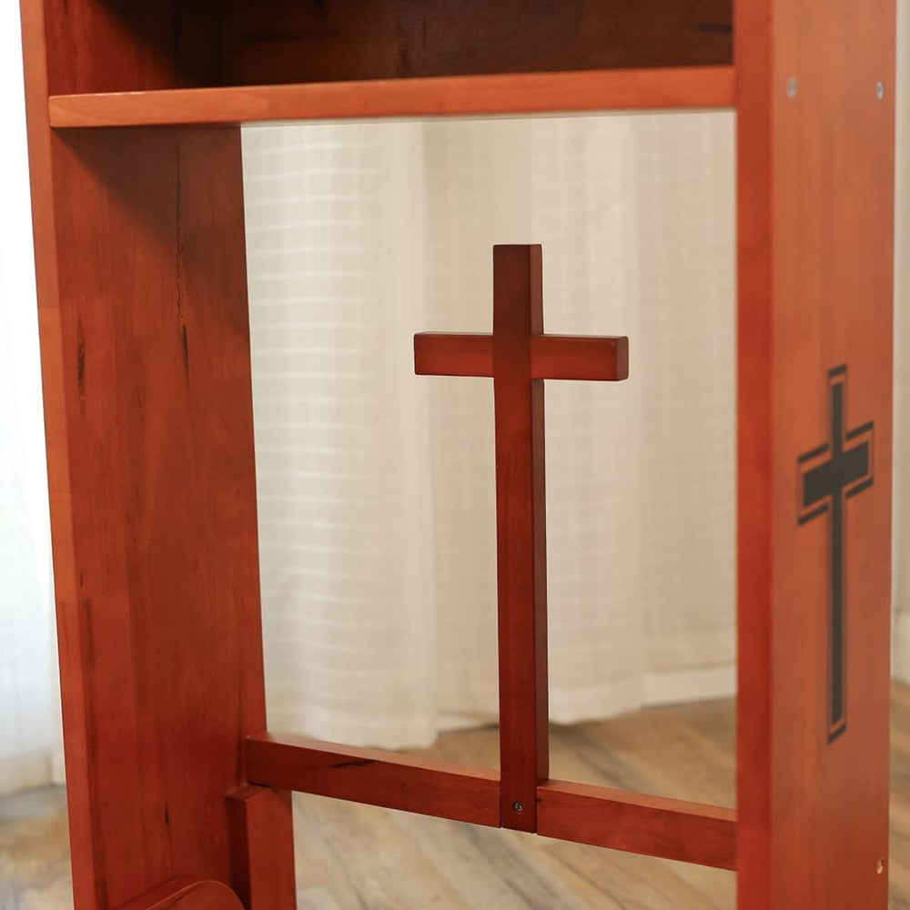 Prayer Bench Stool Table, Wooden Church Prayer Chair Padded Kneeler Shelf Fol...