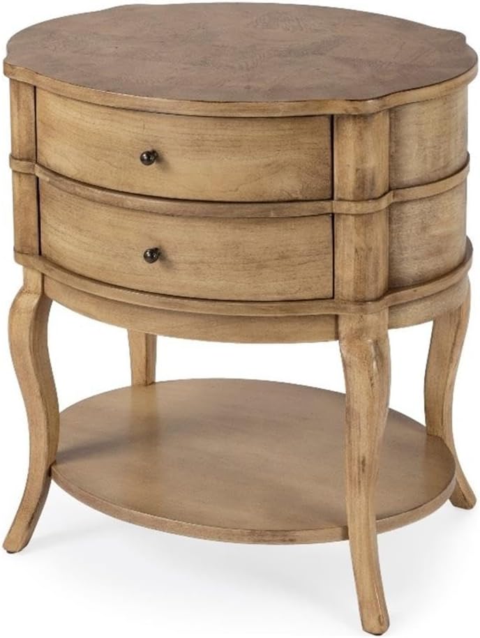Beaumont Lane Oval 2-Drawer Side Table, Antique Beige Finish, Poplar Hardwood...