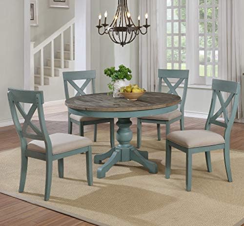 Roundhill Furniture Prato 5-Piece Round Dining Table Set with Cross Back Chai...