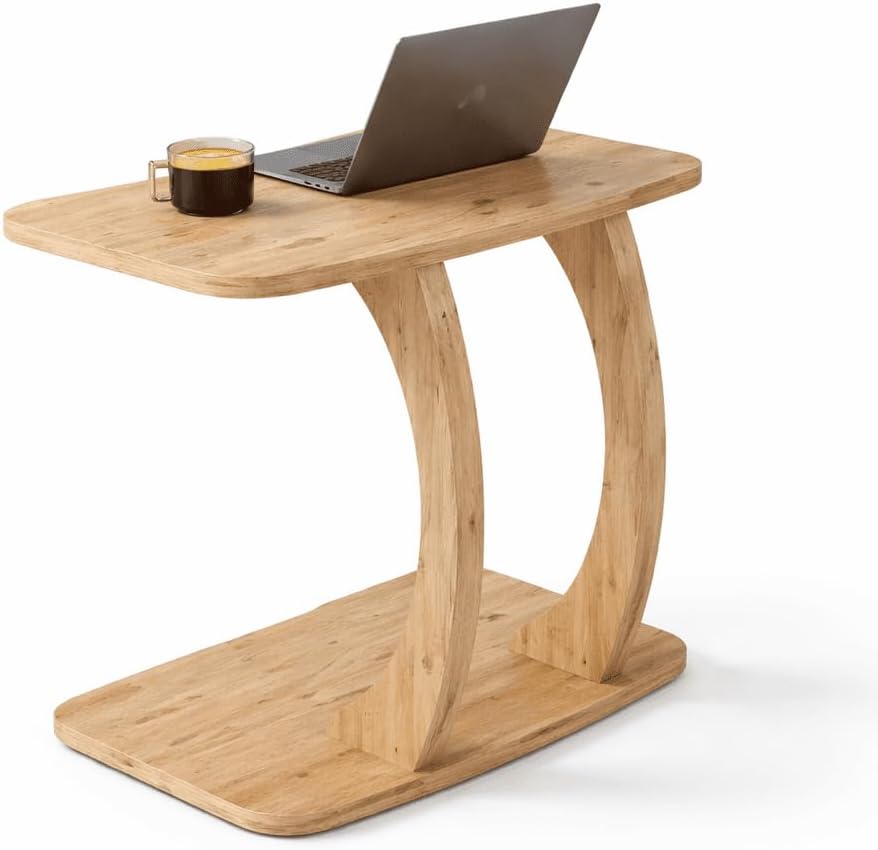 Modern C-Shaped Side Table, Curved Wood End Table for Couch, Sofa & Bed, ...