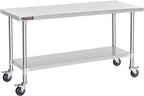 DuraSteel 30x72 NSF Stainless Steel Cart Work Table - Heavy Duty Rolling Food Prep Table Countertop Island - Metal Utility Cart on Wheels Caster, Grill Stand Storage Outdoor Kitchen Tables Bar Top
