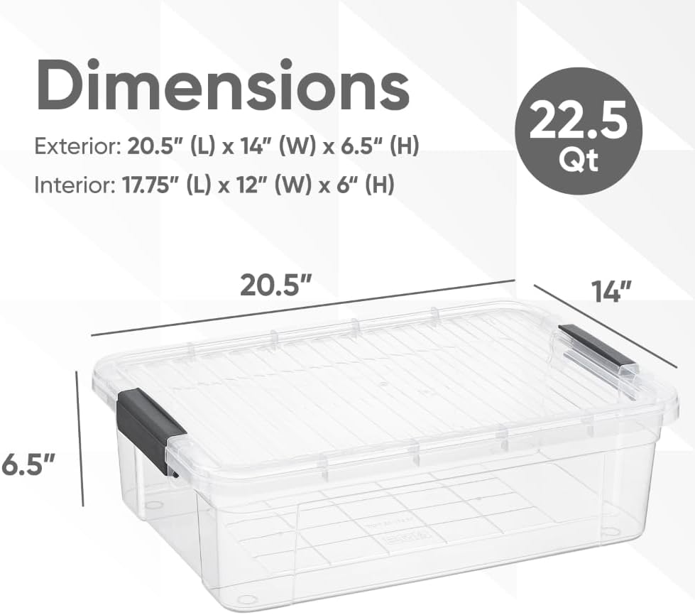 Superio Storage Bins with Lids, Clear Plastic Containers for Organizing, Stackable Totes, BPA Free, Odor Free, Organizer Boxes for Home, and Dorm (8 Pack, 22.75 Qt)