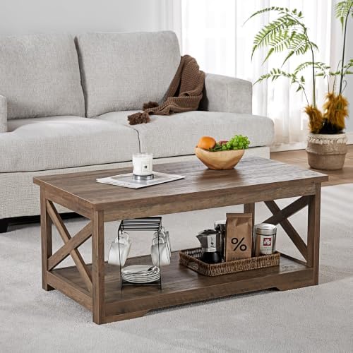 AMERLIFE Farmhouse 5 Piece Living Room Table Set, 59" TV Stand, Barnwood...