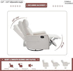 360 Swivel Rocker Recliner Chair for Adults with Heat Massage Function Adjustable Backrest Footrest Glider Reclining Chair for Bedroom Living Room Office
