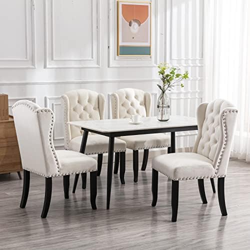 DUOMAY Modern Tufted Wingback Dining Chairs Set of 4, Velvet White