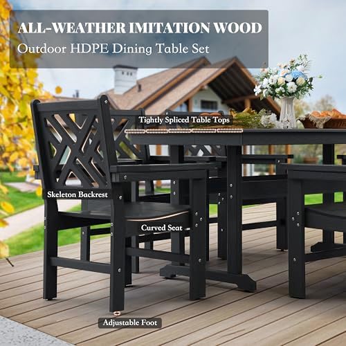 HDPE Outdoor Dining Set,10-Piece Outdoor Table and Chairs Include 8 Dining Ch...