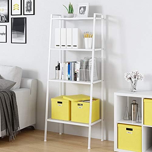 USUN Multifunctional Ladder Shelves, 4-Layer Bookshelf, Storage Shelf, Metal Shelf, Simple Assembly, White