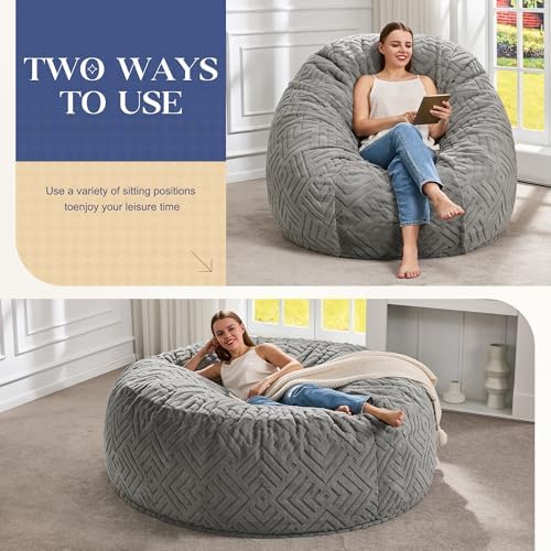 Hobestluk Bean Bag Chair Giant Beanbag Washable LivingRoom 5FT Grey Adult | M...