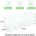 Clear Acrylic 4-Compartment Organizer Box, Small (7.9" × 2.7" × 3.5") – Handcrafted, Eco-Friendly, Minimal Packaging Compact Storage Organizer