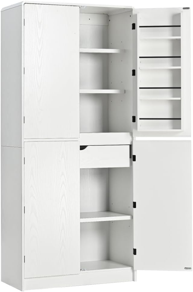 72" Tall Farmhouse Kitchen Pantry Cabinet, Curved Storage Cabinet with 3...