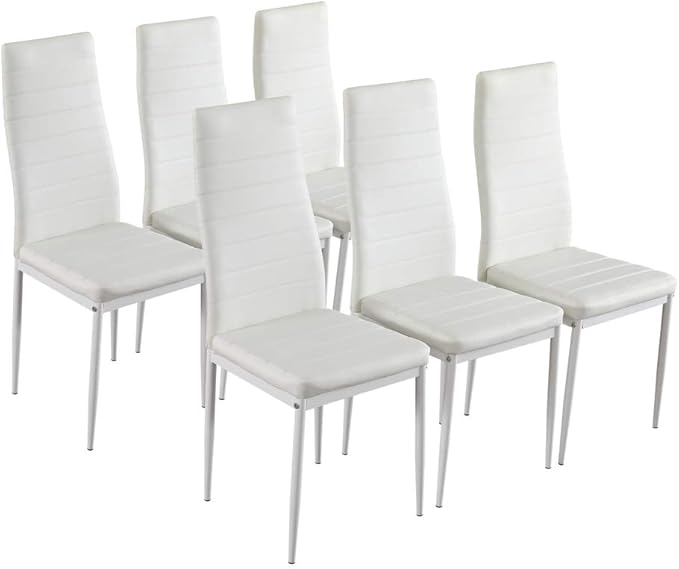 Karl home White Dining Chair Set of 6, Leather Dining Chairs with Curved Back & Foot Cap Protection for Dining Kitchen Living Room, 300lbs Capacity