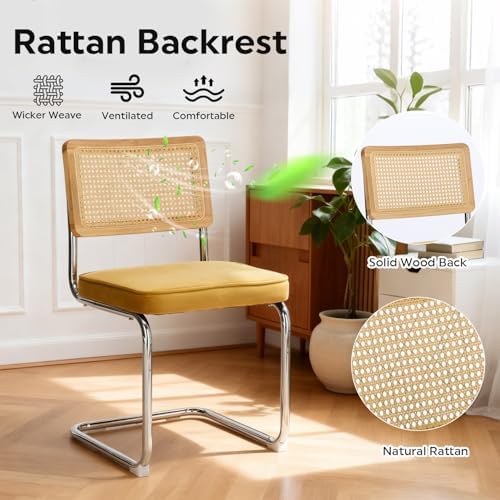 Rattan Dining Chairs Set of 4, Mid Century Kitchen Chairs with Natural Mesh R...