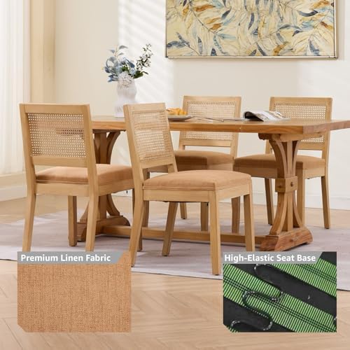 French Country Dining Chairs Set of 6, Amber Wood Kitchen & Dining Room C...