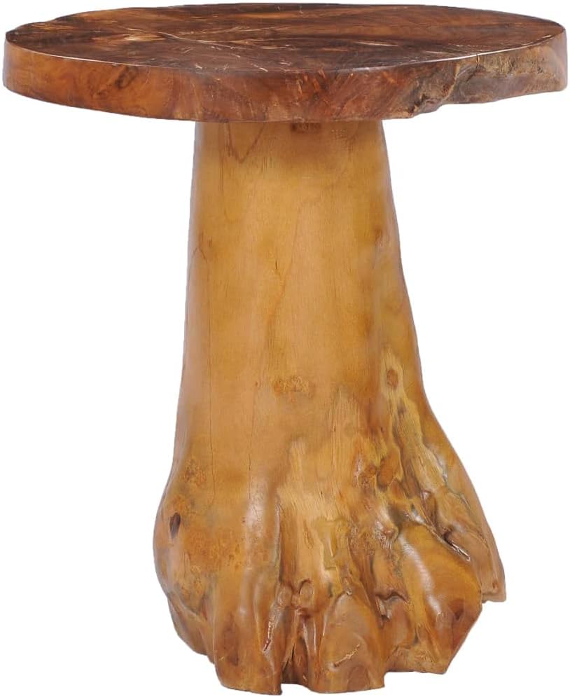Solid Teak Wood Coffee Table, 15.7-Inch Round Rustic End Table, Handcrafted R...