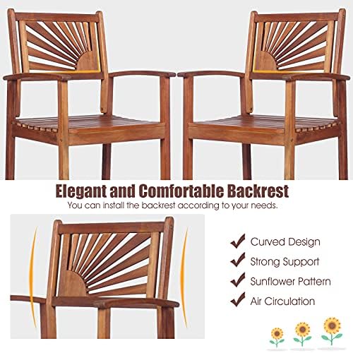 COSTWAY 3PCS Bar Table Set, Outdoor Acacia Wood Dining Set
