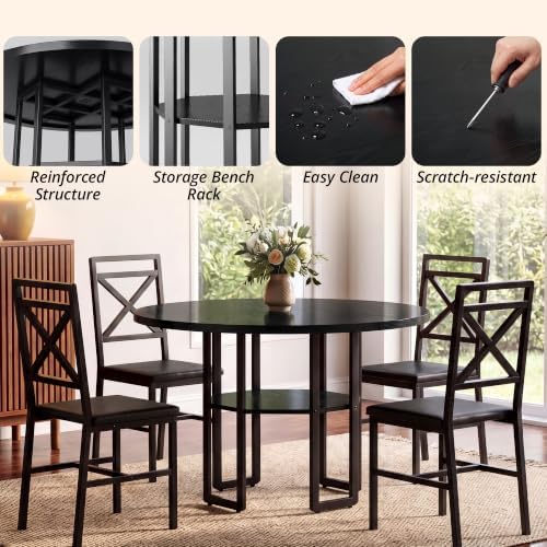 IRONCK Dining Table Set for 4, 47.2 inch Round Kitchen Table and 4 Chairs