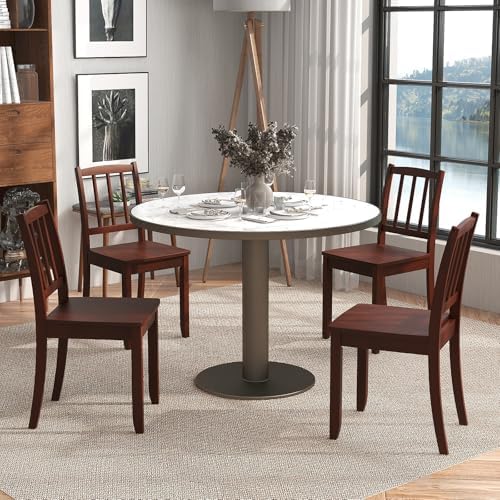 GIANTEX Farmhouse Dining Chairs Set of 4, Wood Kitchen Chair w/Ladder Back