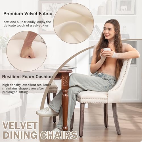 Velvet Dining Chairs, Beige Dining Chairs Set of 4