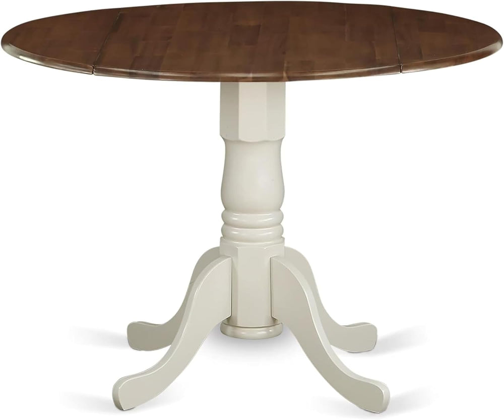CARTESIAN Round Drop Leaf Dining Table, Walnut and White, Solid Wood, 42 Inch...