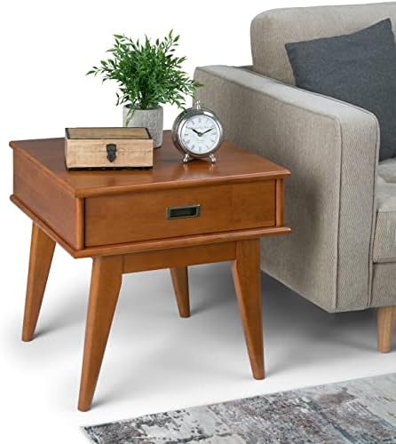 SIMPLIHOME Draper 22" Wide Solid Wood Rectangular End Table in Teak Brown