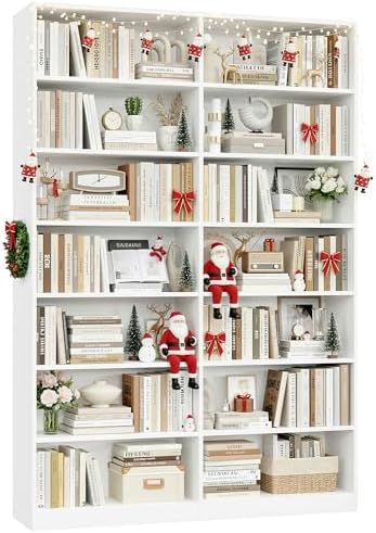 FACBOTALL 83.7" Tall Bookshelf and Bookcase,7-Tier Double Bookshelves White