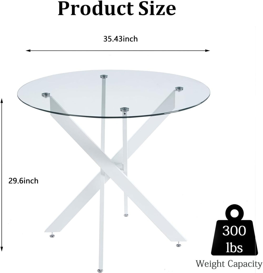 Modern Round Dining Table for 4, 36" Circle Glass Kitchen Dining Room Ta...