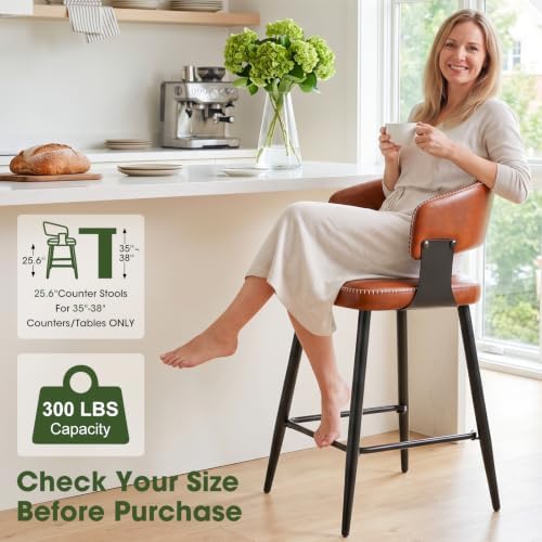 26" Counter Height Bar Chairs Set of 4, Padded Island Chairs, Brown