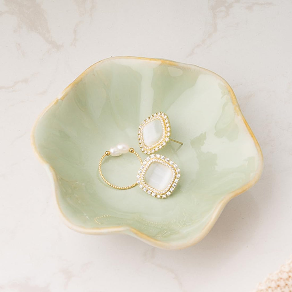 Mecaikru Ceramic Trinket Dish, Ring Tray, Decorative Jewelry Dish for Earrings Necklaces Watch Keys, for Women, White Green