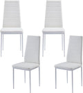 PU Dining Chairs Set of 4, Modern Kitchen & Dining Room Chairs Faux Leather Upholstered Dinner Chairs with Metal Legs for Small Space (White, Horizontal line)