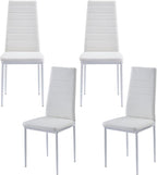 PU Dining Chairs Set of 4, Modern Kitchen & Dining Room Chairs Faux Leather Upholstered Dinner Chairs with Metal Legs for Small Space (White, Horizontal line)