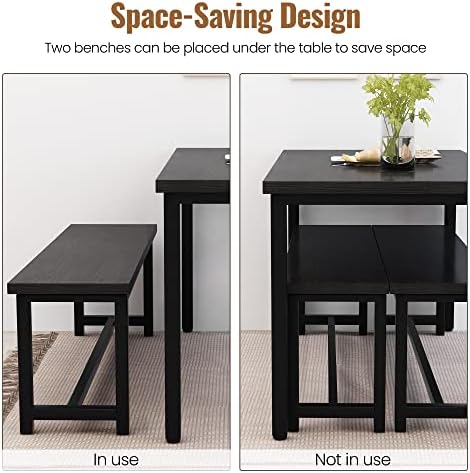 Recaceik Dining Table Set with Bench, 3 Pieces Dining Furniture Set Kitchen T...