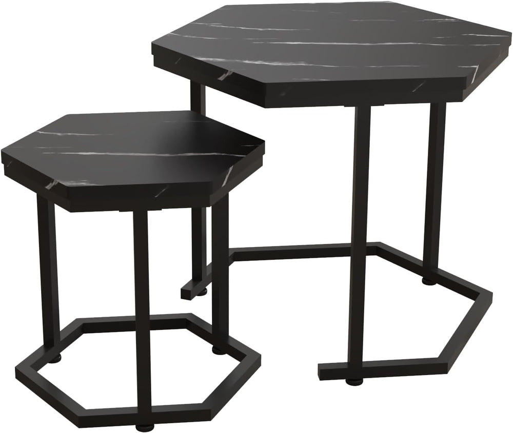 Hexagon Nesting Side Tables Set of 2, Black Marble | Space-saving hexagon nes...
