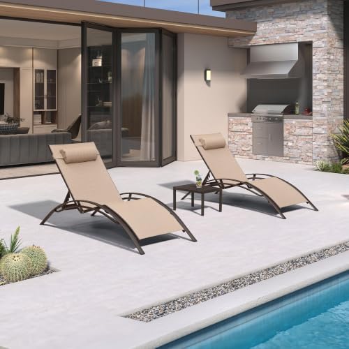 PURPLE LEAF Pool Chaise Lounge Set of 3 Bronze Aluminum Chair, Pebble Gray | ...